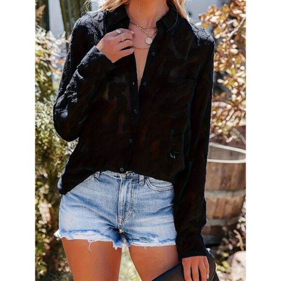 [Lilac Floral Blouse] Elegant Lilac Floral Print Women's Blouse | Chic Keyhole N - Picture 3 of 5